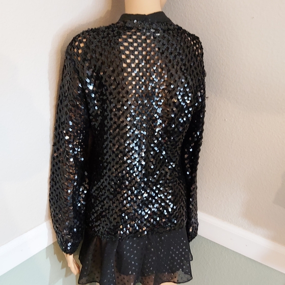 Stunning Vintage Topette Black Sequin Crochet Cardigan  MED - Picture 6 of 8